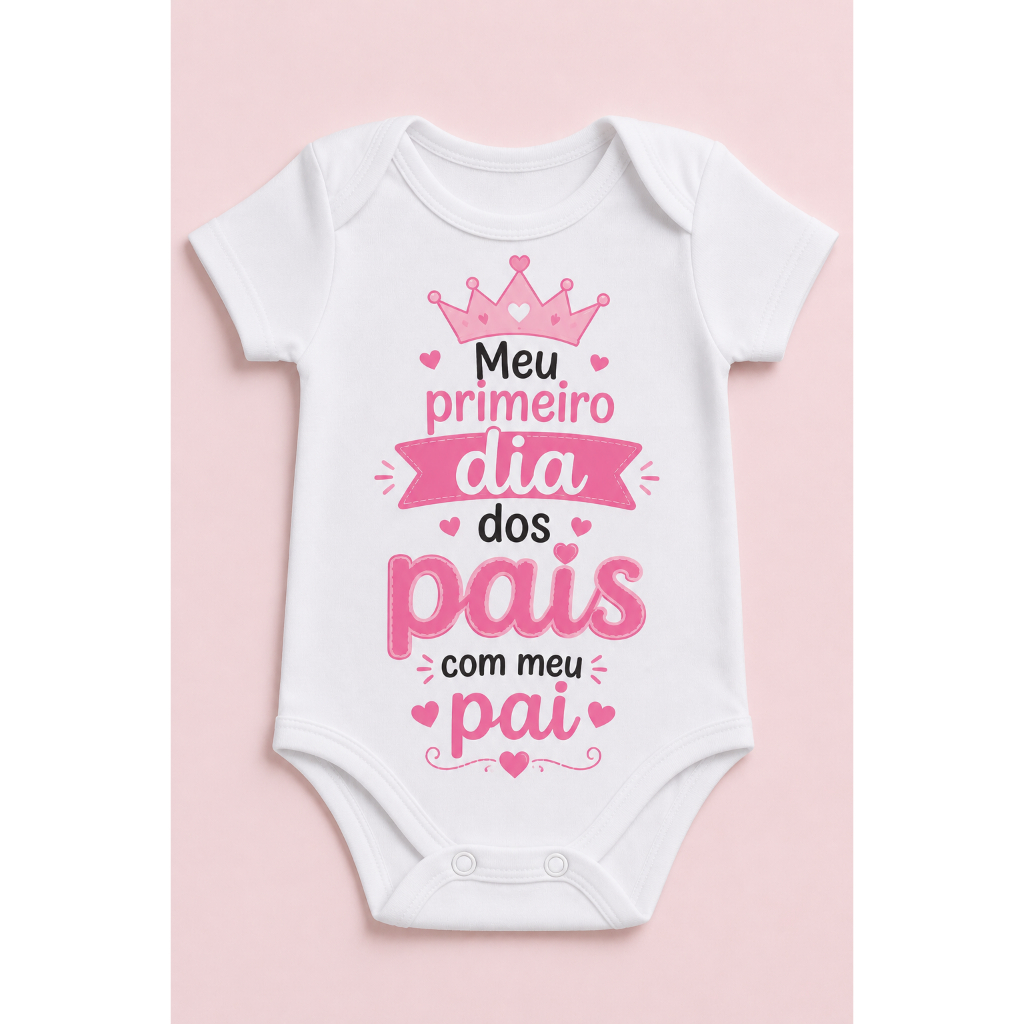 Body bebê com estampa Meu Primeiro Dia dos Pais com Meu Pai Menina roupa roupinha infantil P M G