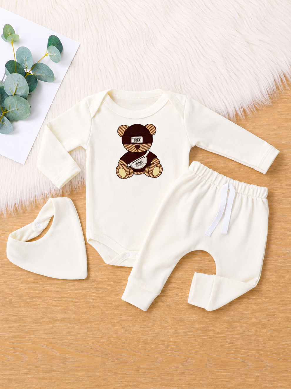 Conjunto Bebe Conjuntinho Roupa Roupinha Baby Ursos Com babador Algodão Frio Inverno Menino PMG Frio