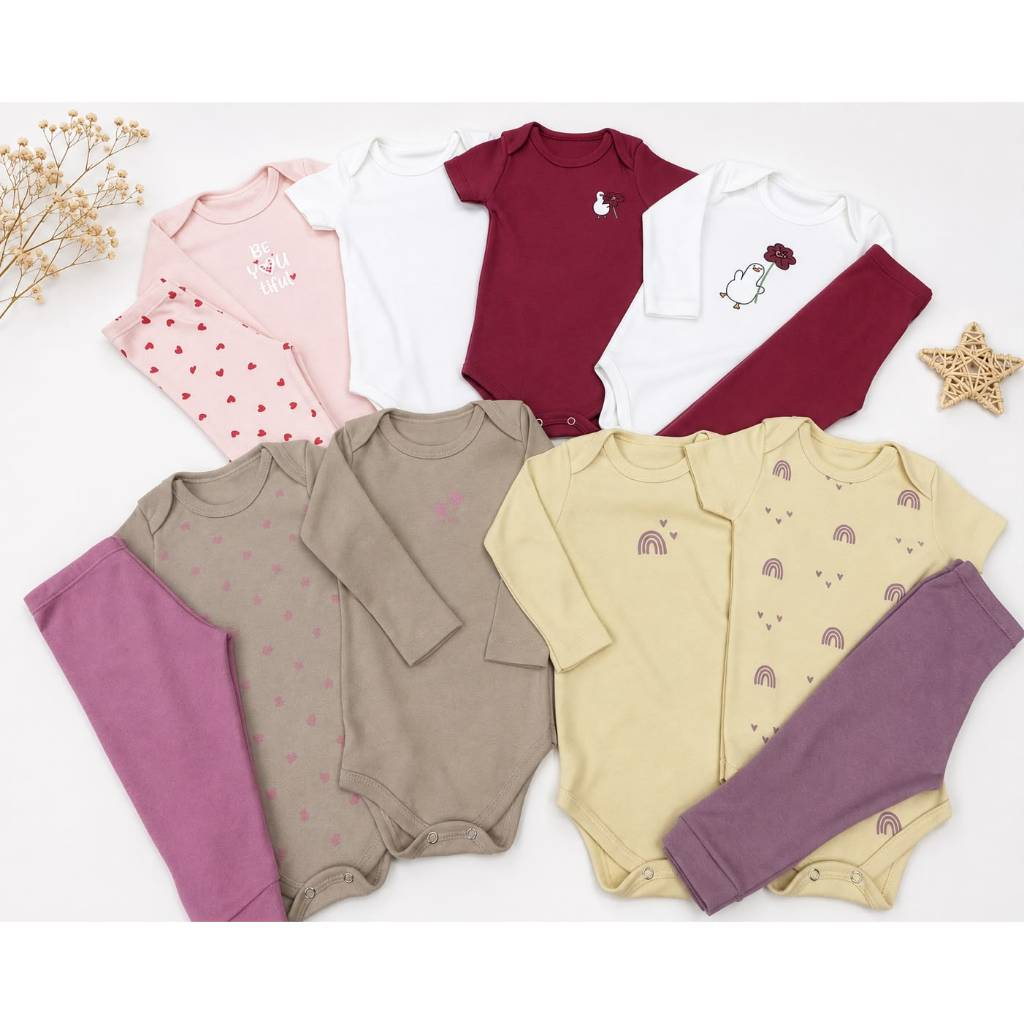 Kit Minimalista 12 peças body bebê manga curta manga longa calça Menino P ao GG