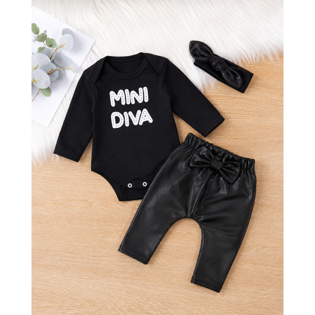 CONJUNTO CONJUNTINHO BLOGUEIRINHA ROUPINHA BEBE PMG MINI DIVA COM FAIXA DE CABELO CALÇA LAÇO ROUPA