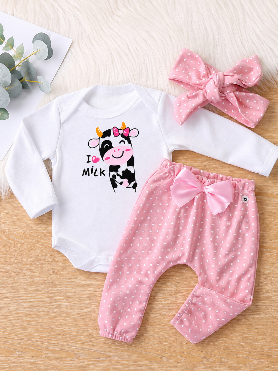 Conjunto Roupinha Roupa Bebe Menina Algodão laço de cabelo Modinha Inverno Frio Conjuntinho 3 pçs