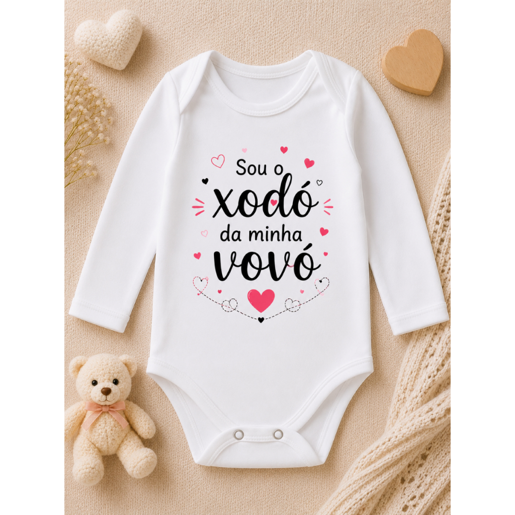 Body Bebê Feminino Sou o Xodó da Minha Vovó 100% Algodão Manga Curta Roupa de Bebê Menina Presente