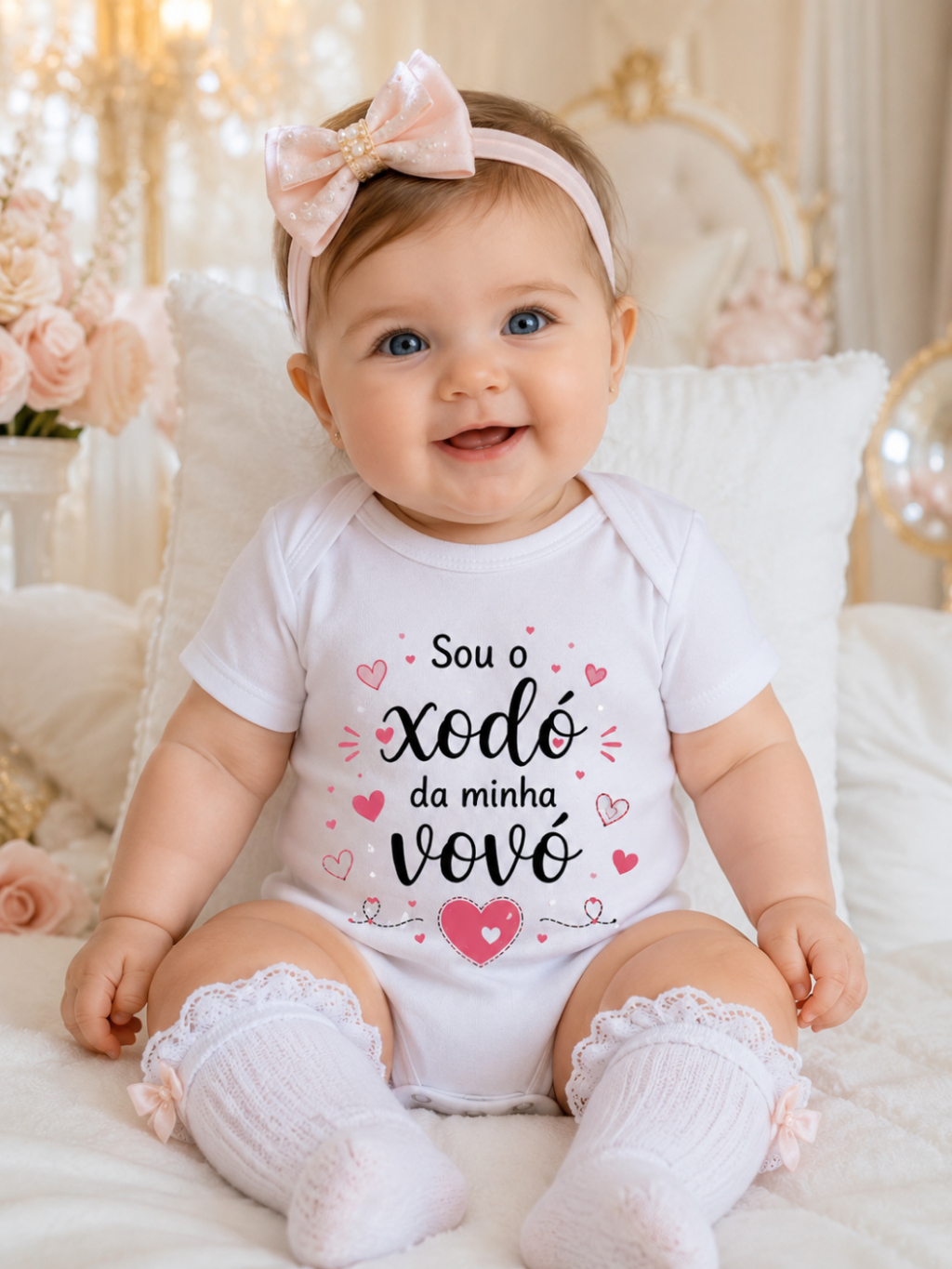 Body Bebê Feminino Sou o Xodó da Minha Vovó 100% Algodão Manga Curta Roupa de Bebê Menina Presente