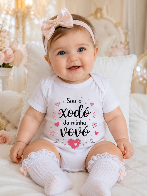Body Bebê Feminino Sou o Xodó da Minha Vovó 100% Algodão Manga Curta Roupa de Bebê Menina Presente