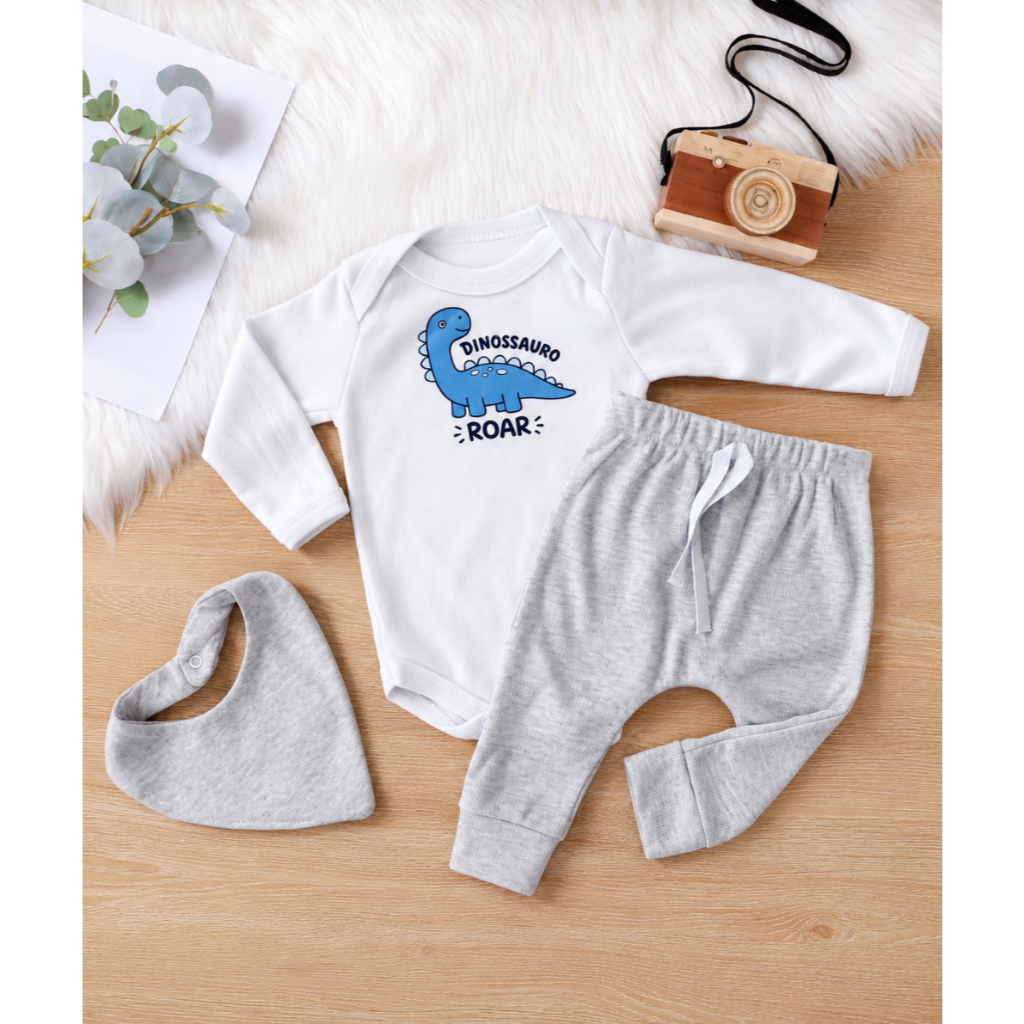 Conjunto Bebe Menino Dino Dinossauro Roupa Roupinha Conjuntinho Infantil PMG Baby frio Inverno baby