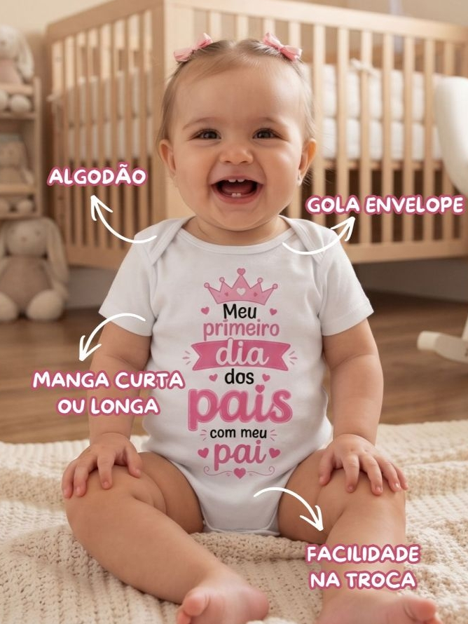 Body bebê com estampa Meu Primeiro Dia dos Pais com Meu Pai Menina roupa roupinha infantil P M G