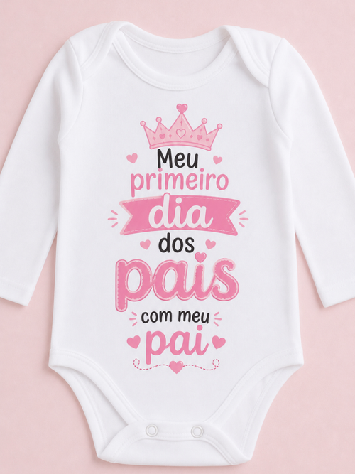 Body bebê com estampa Meu Primeiro Dia dos Pais com Meu Pai Menina roupa roupinha infantil P M G