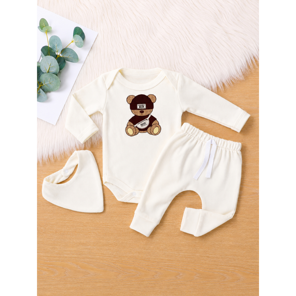 Conjunto Bebe Conjuntinho Roupa Roupinha Baby Ursos Com babador Algodão Frio Inverno Menino PMG Frio