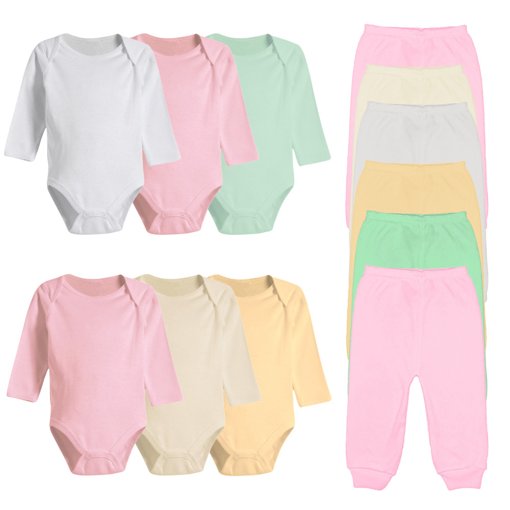 Kit Roupa De Bebe 12 Peças Body Manga Longa E Mijão Algodão